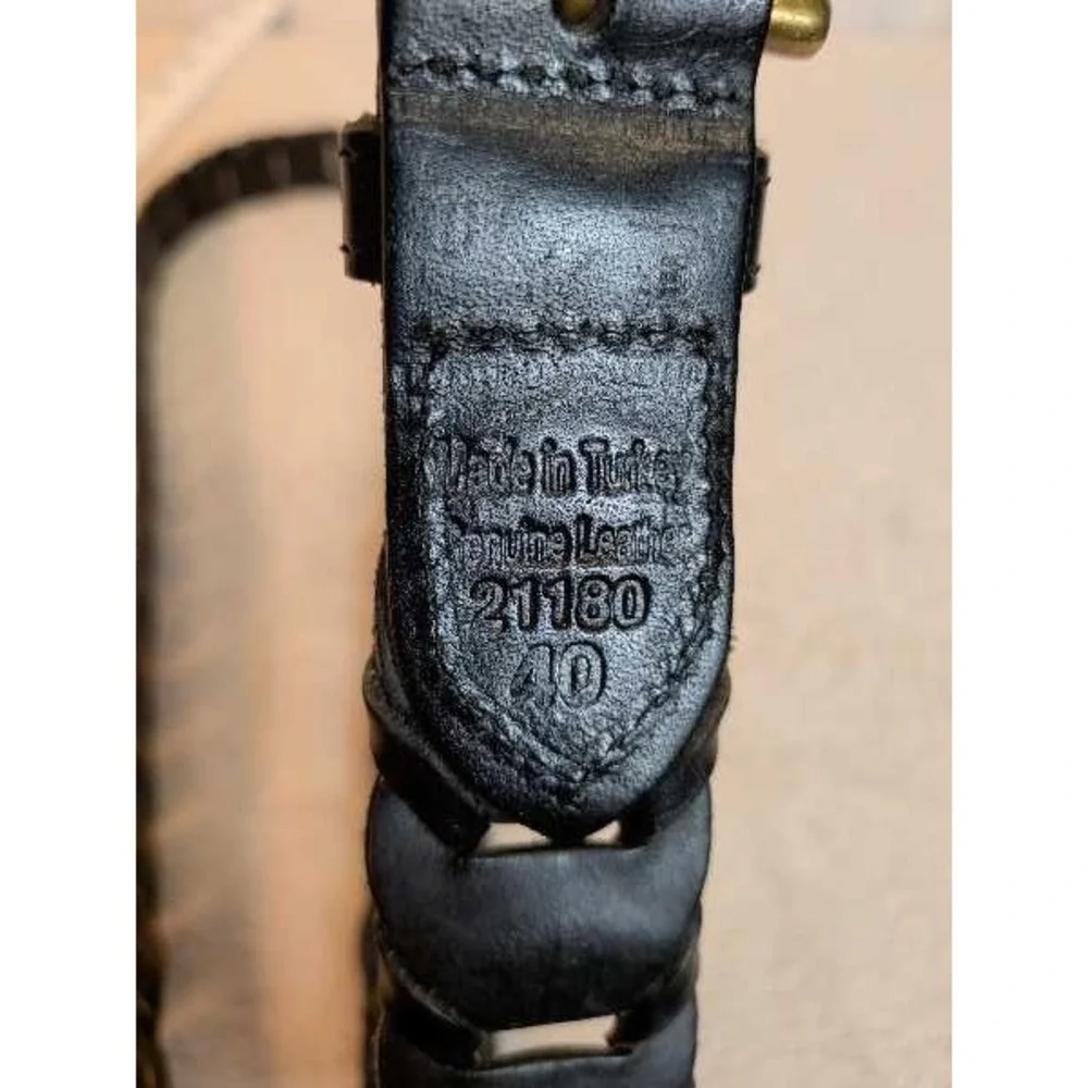 Genuine Leather Woven Belt Brass Buckle Men's Size 40 Fashion Accessory